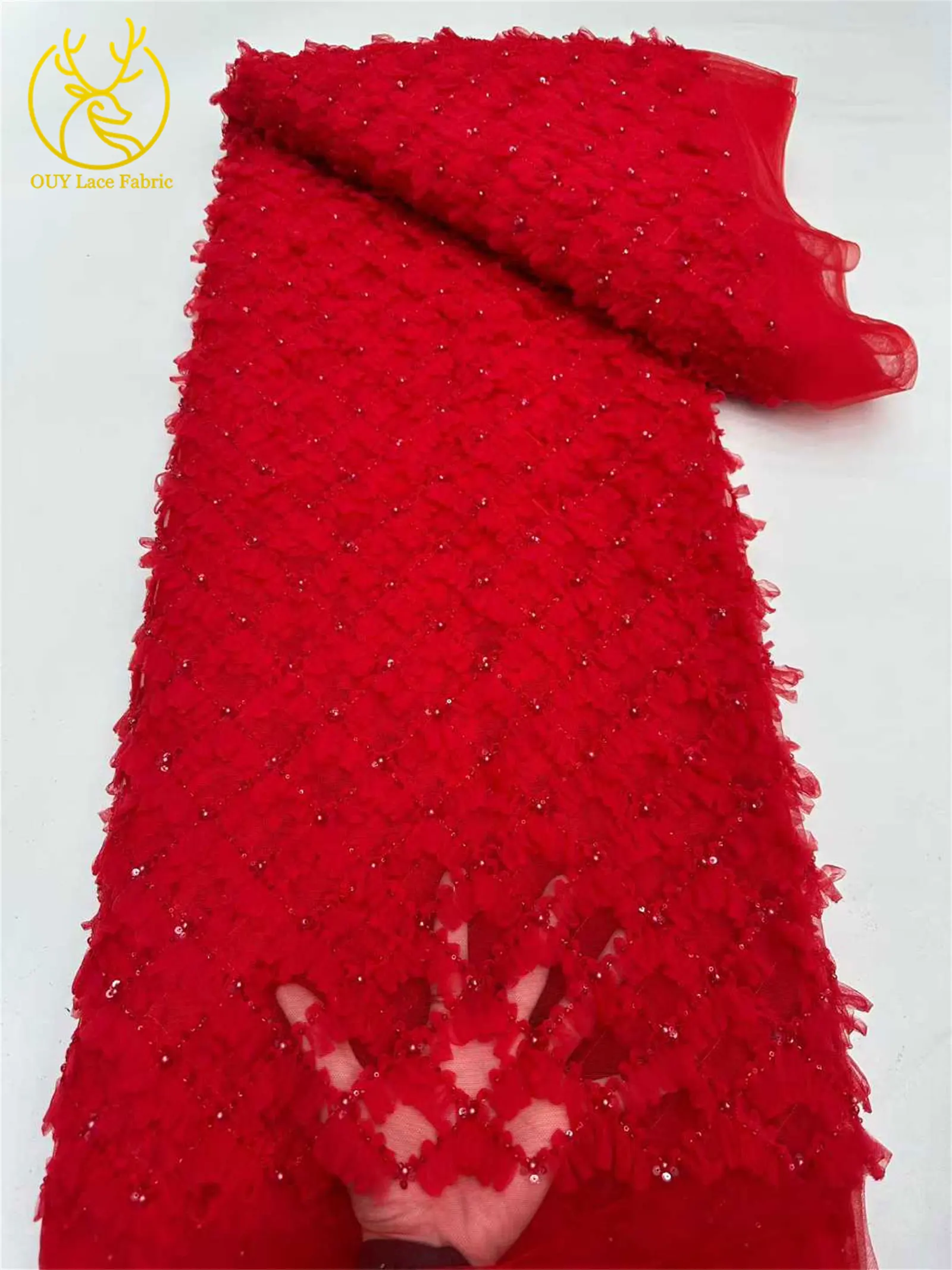 Lila Flieder 3D-Spitzenstoff 2026 Hochwertiger Afrikanischer Pailletten-Perlen-Spitzenstoff für Damen-Abendkleider Nähen 5 Yards – Detail 11
