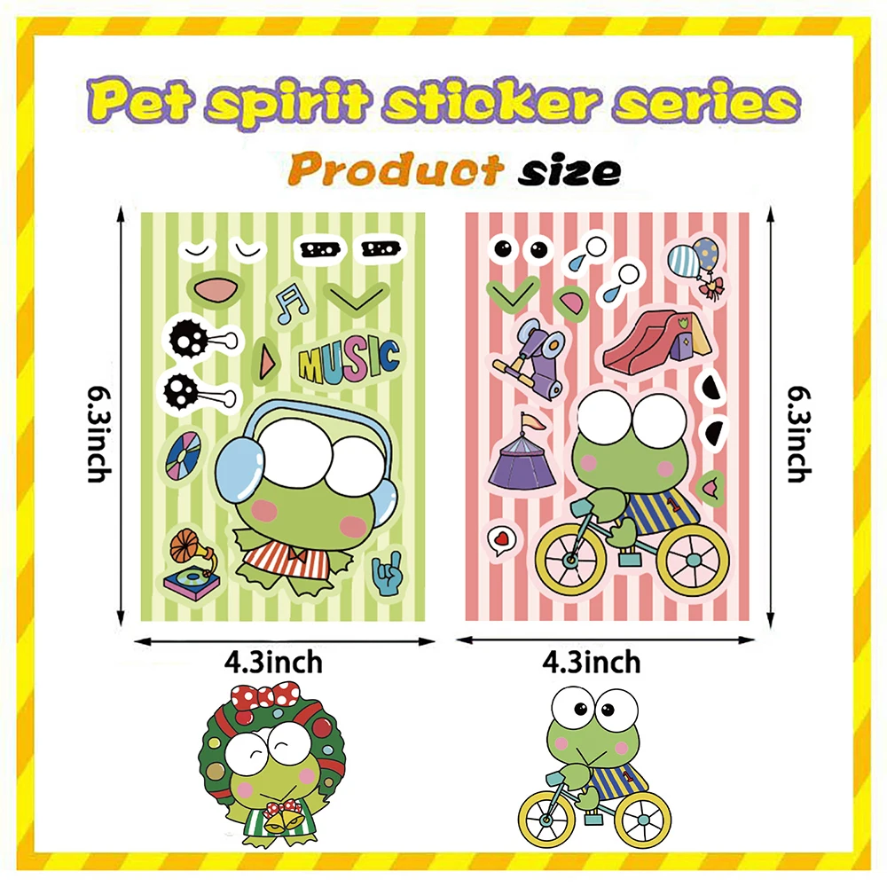 Diy kero keroppiパズル子供、keroppi、ステッカー、顔、サンリオ、漫画、組み立て、ジグソー、教育玩具、面白いパーティーゲーム、8枚、16枚