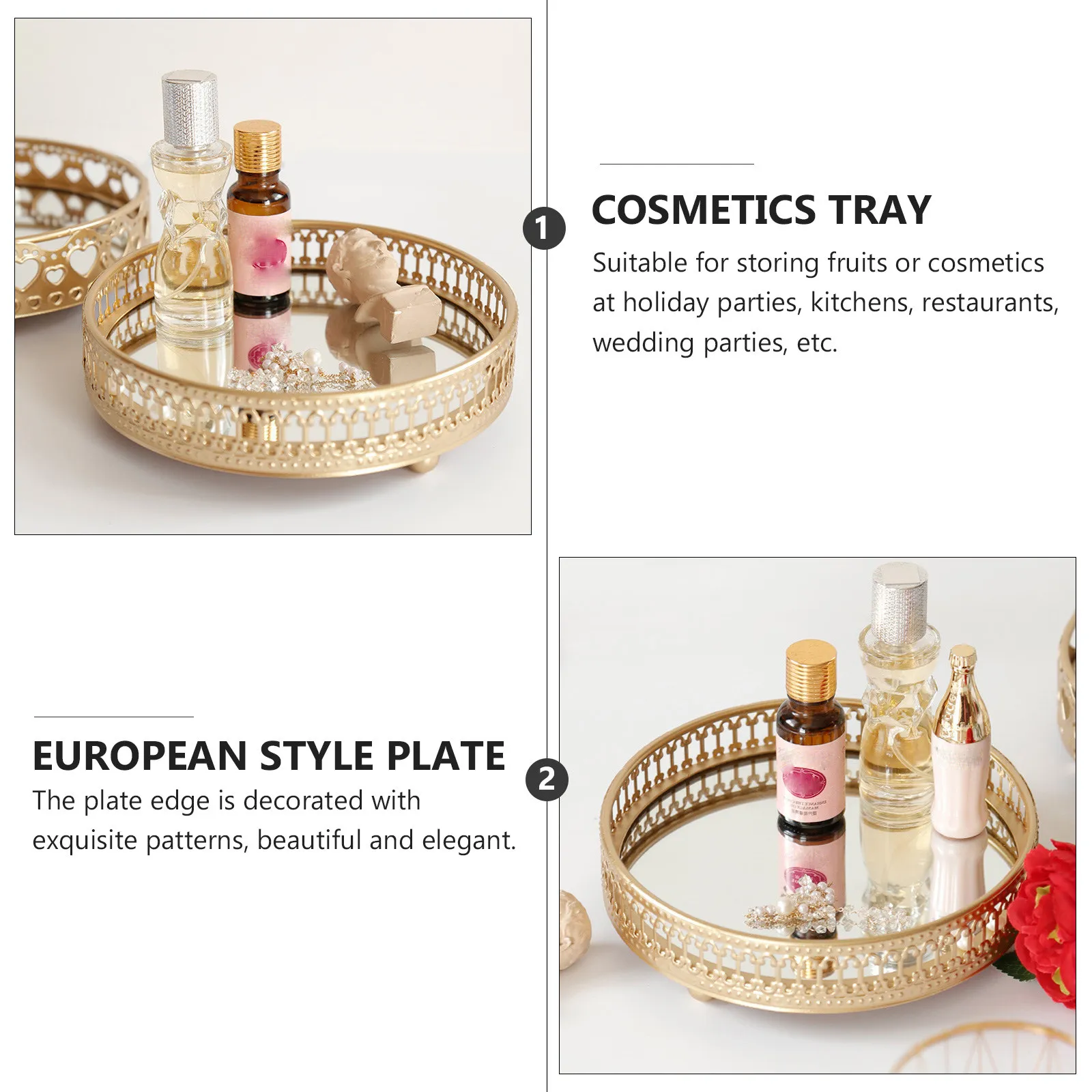 

1 шт. Европейская стеклянная тарелка для хранения украшений, зеркальный поднос для косметики, многофункциональный декоративный держатель для кухни, дома, свадьбы