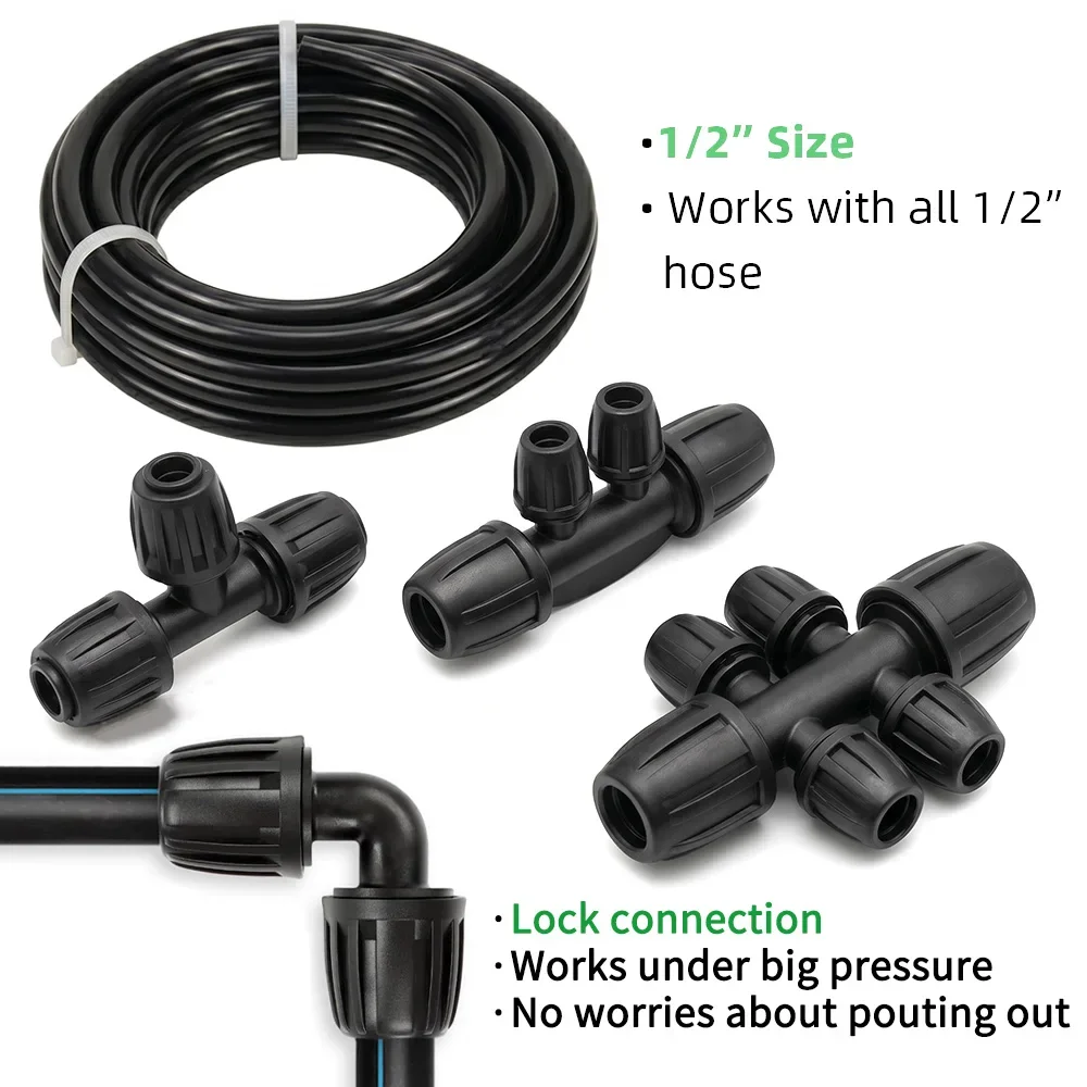 Drip Irrigation Tee Elbow Coupling End Plug 1/2 Inch Tubing Locked Connector Fittings For Automatic Garden Water System Supply