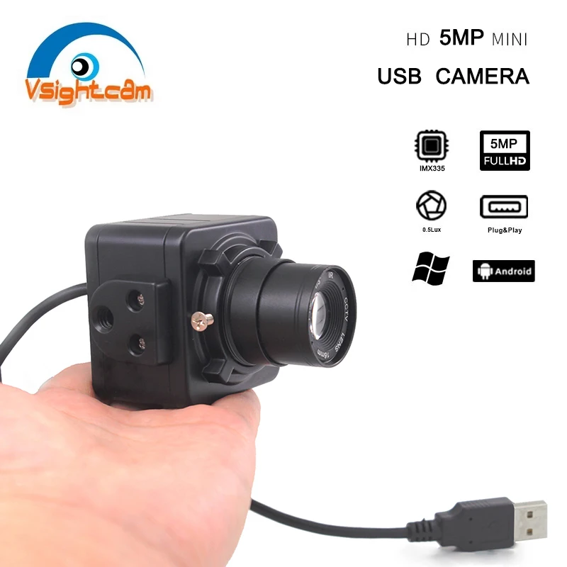 

Vsightcam 5MP@30fps USB Camera with 16mm HD CS Manual Lens Webcam UVC Free Drive Compatible Windows Mac OS X Linux Box Camera