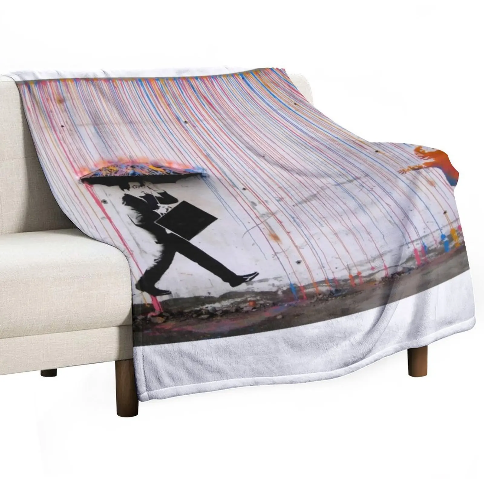 Banksy Umbrella Rainbow Happy Girl Throw Blanket Decorative Sofas Thermals For Travel Decoratives for babies Blankets