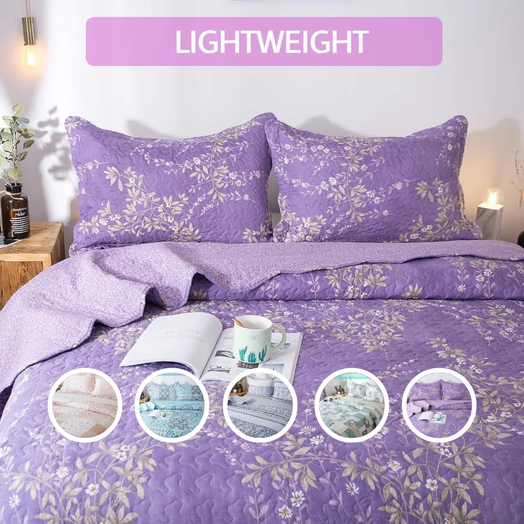 

2/3pcs Light Floral Quilt Set, Cute Print All Season Lightweight Bedspread Coverlet Sets - Hypoallergenic and Breathable for Hom
