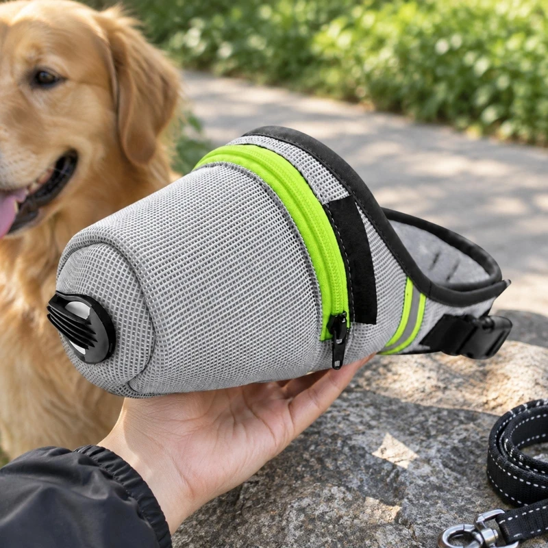 Adjustable Dog Muzzle Mask for Outdoor Walks, Fabric Cover Limits Access to Street Debris with Reflective Trim H8WD