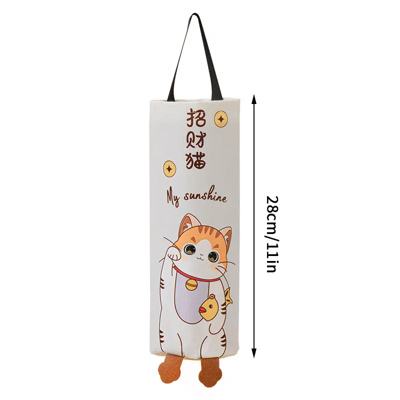 Cartoon Pattern Grocery Bag Holder Bottom Opening Wall Mounted Garbage Bag Organizer Smooth Extraction Space-Saving