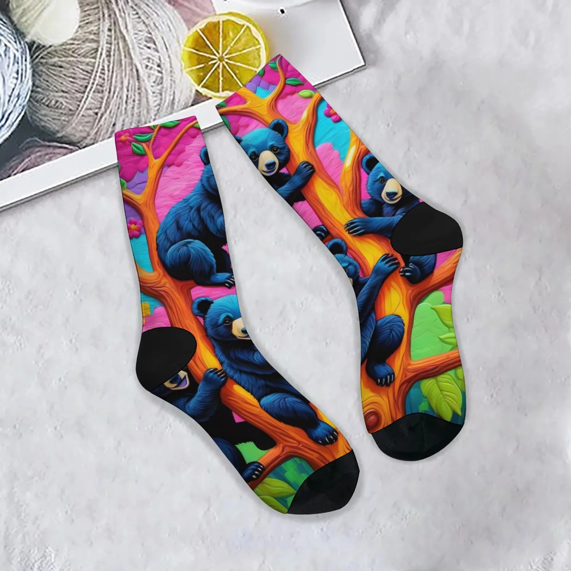 Herrensocken mit Harajuku-Cartoon-Bär-Aufdruck, lustige, lässige Crew-Socken, bequeme, atmungsaktive, rutschfeste Socken, neuartiges Retro-Partygeschenk.
