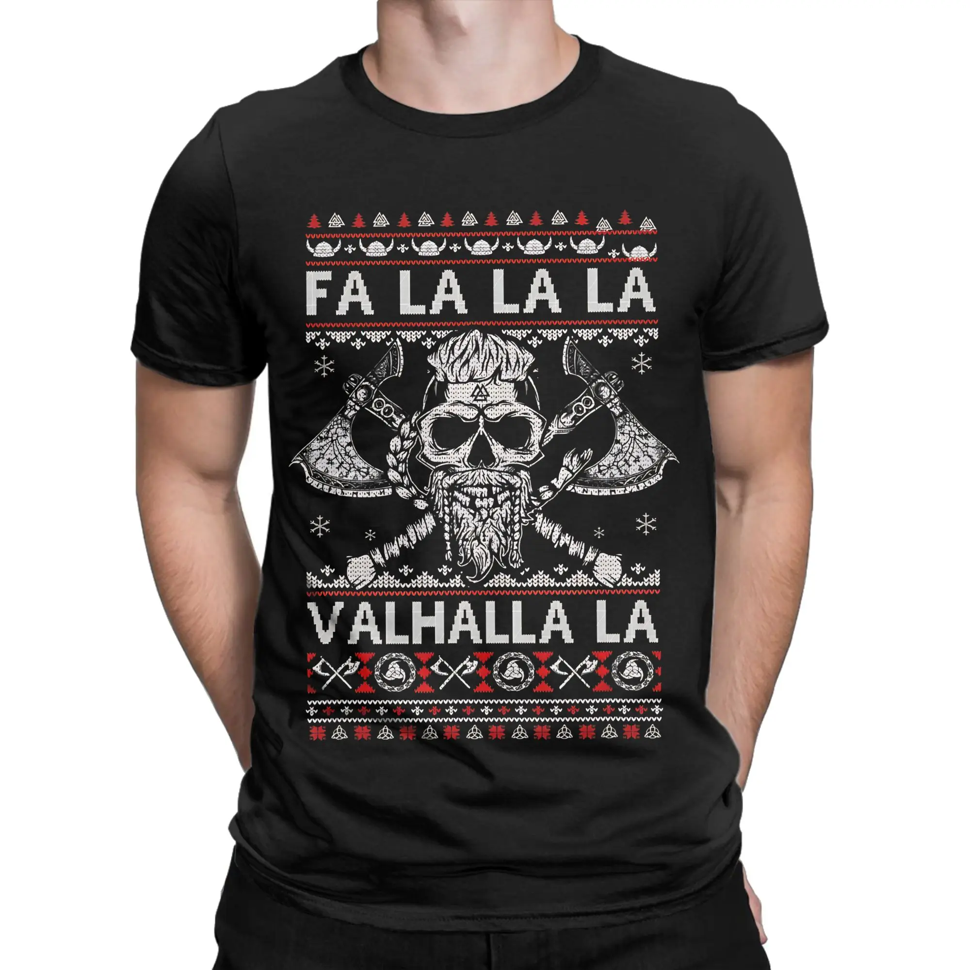 Fa La La Valhalla Skull Christmas Ugly Essential Graphic Funny 100% Cotton T-Shirt Valhalla Tops Tees For Men