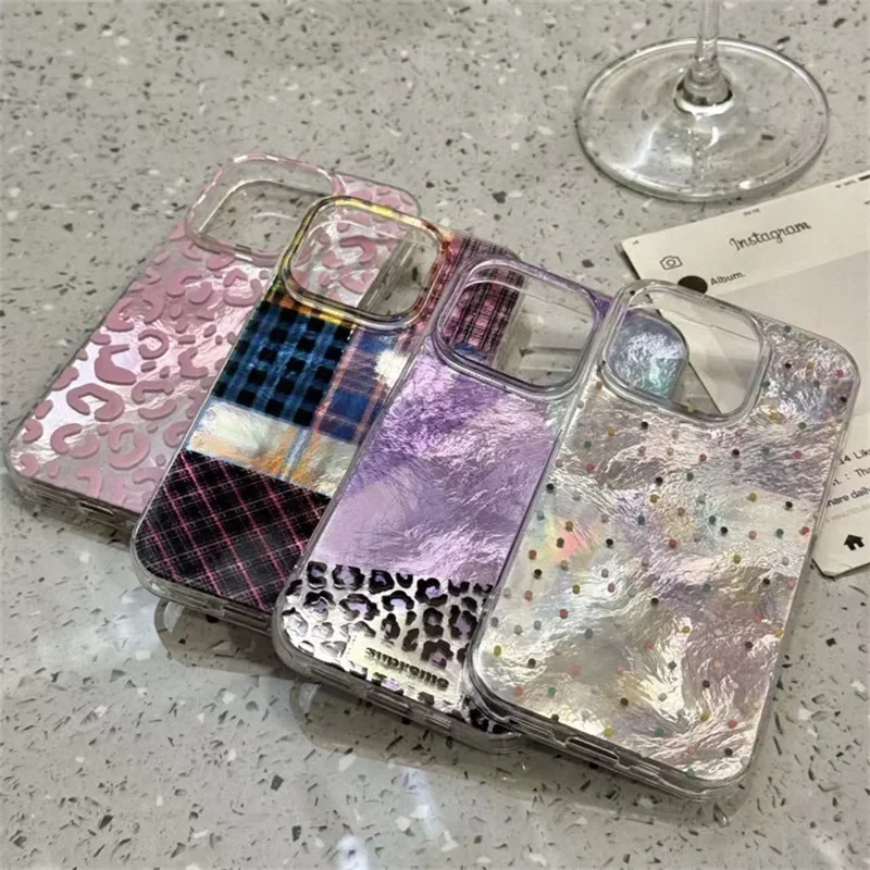 Creative INS Purple Splicing Leopard Checkers Phone Case for Samsung Galaxy S25 S24 S23 S22 S21 FE Ultra Plus 4G 5G Back Cover