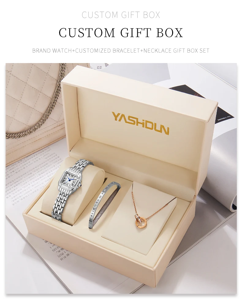 YASHIDUN Women Watch Square Small Clock Elegant Watch Small Size Quartz Watch Stainless Steel Waterproof Women Wristwatch