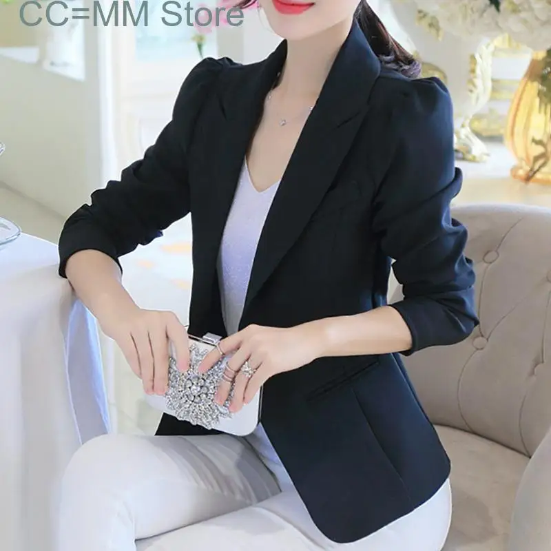New Notched Blazers for Women Korean Fashion Long Sleeve Chic Suits Office Ladies Single Button Elegant Casual Blazer