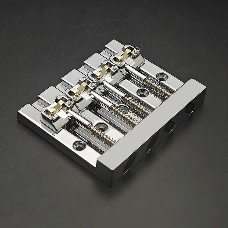 Vintage 4-String Bass Bridge 82x68.3MM String Bottom Through with Brass Saddle String Spacing 18.6MM Bass Fixed Bridge Chrome