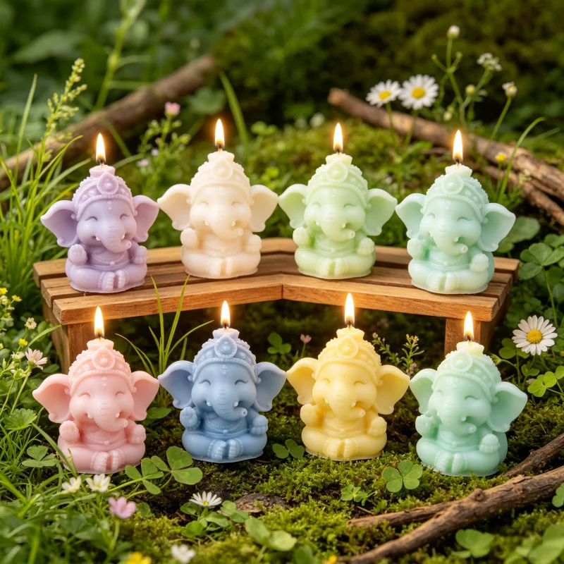 Cute Ganesha Silicone Mold 3D Elephant God Candle Mould DIY Aromatherapy Scented Candle Birthday Cake Decor Chocolate Soap Resin