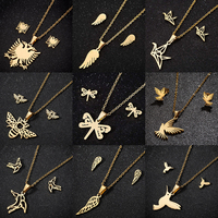 Vintage Stainless Steel Dragonfly Bird Charm Necklace for Women Flying Animal Jewelry Set Girls Cartoon Bee Earring Accessories