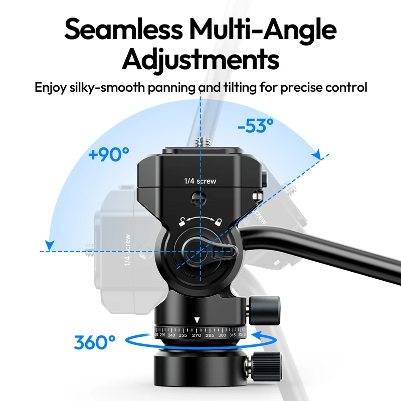 Ulanzi U190 II Uka Fluid Tripod Head Pan Tilt Head with Quick Release Plate for Camera DSLR Fill Light with 1/4" Thread Load 4KG