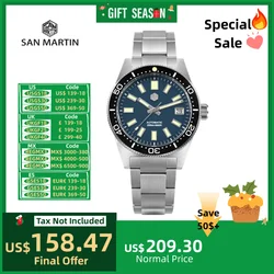 San Martin 39mm 62mas NH35 Orologio automatico da uomo Orologio da polso impermeabile Data 20Bar Bracciale Tropicale FKM Cinturino in caucciù Lume SN0007B