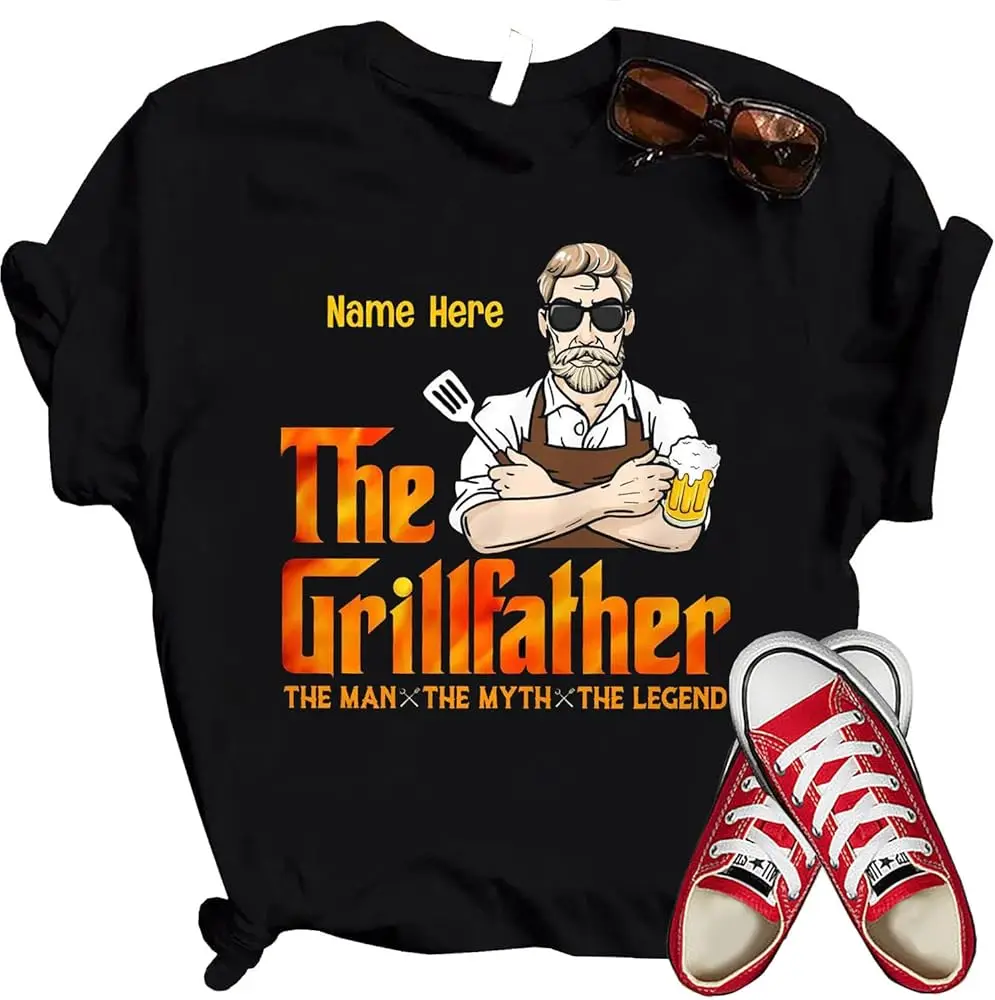 Personalised The Grillfather T-Shirt,  Grilling Dad Shirt, Funny Father's Day Shirt, Trendy Daddy Shirt, Trendy Dad Shirt