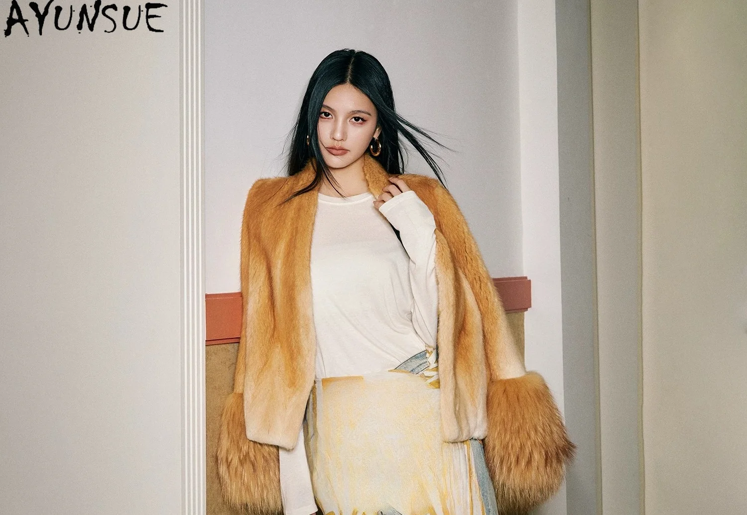 

AYUNSUE Natural Mink Fur Coat WomenQinggen Whole Mink Womens Coats Winter Jacket New in Outerwears Fashion V-neck Abrigos Mujer