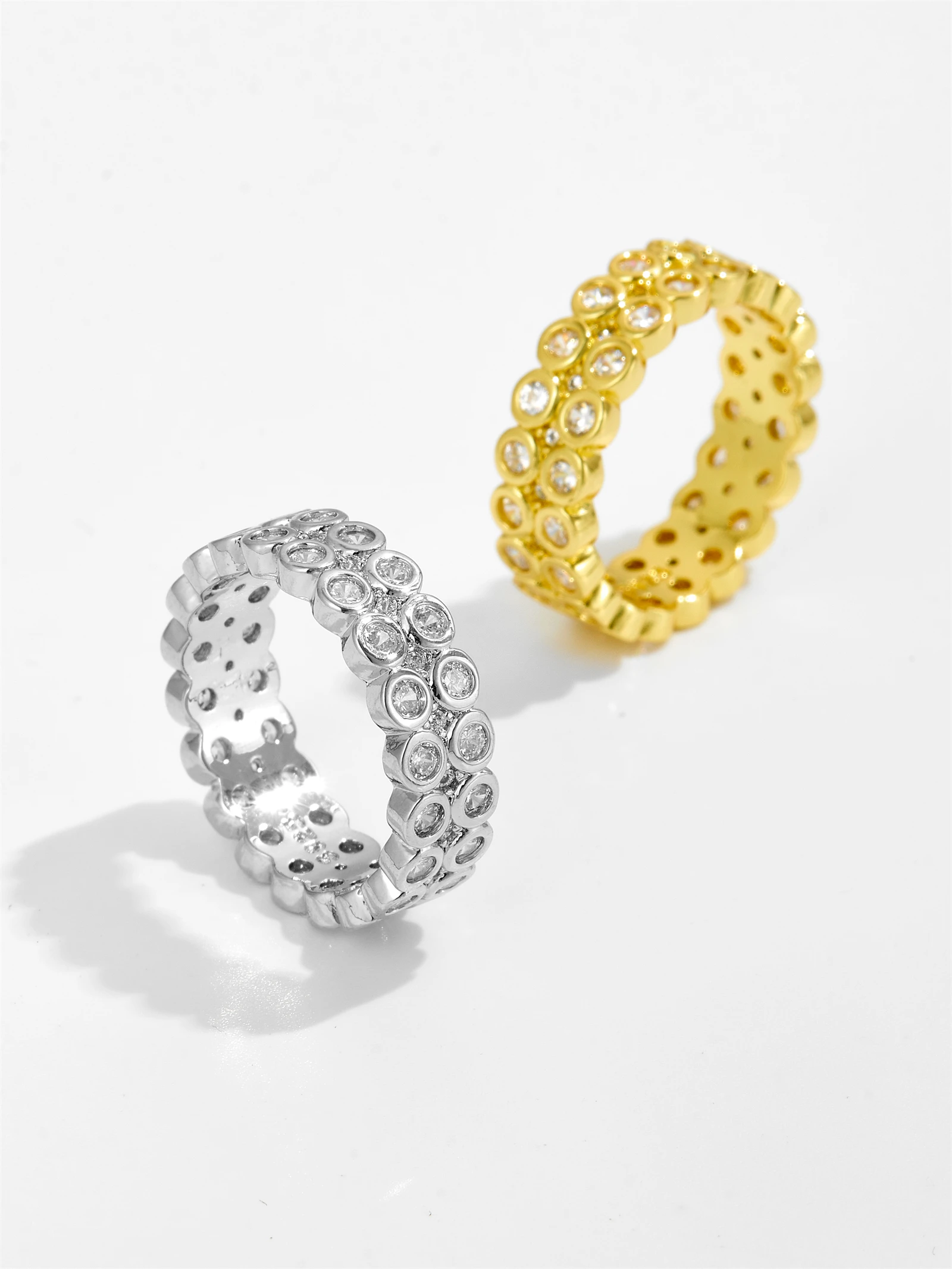 PoDPLAOPA Women 925 Sterling Silver Gold Circle CZ Zircon Ring Classic Trendy Fine Anniversary Wedding Luxury Gift Jewelry