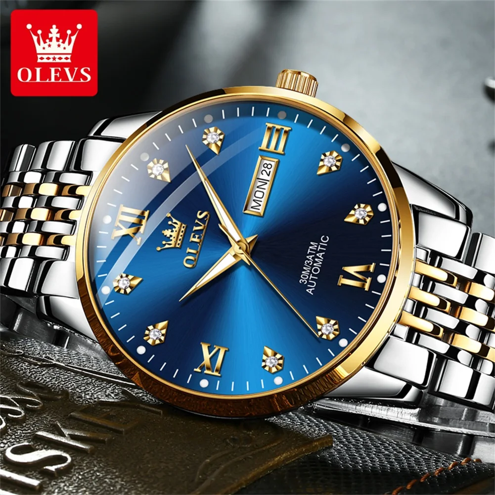 OLEVS Men Automatic Mechanical Watch Luxury Gold Watches For Men Top Brand Waterproof Luminous Scratchproof Male Wristwatch 86