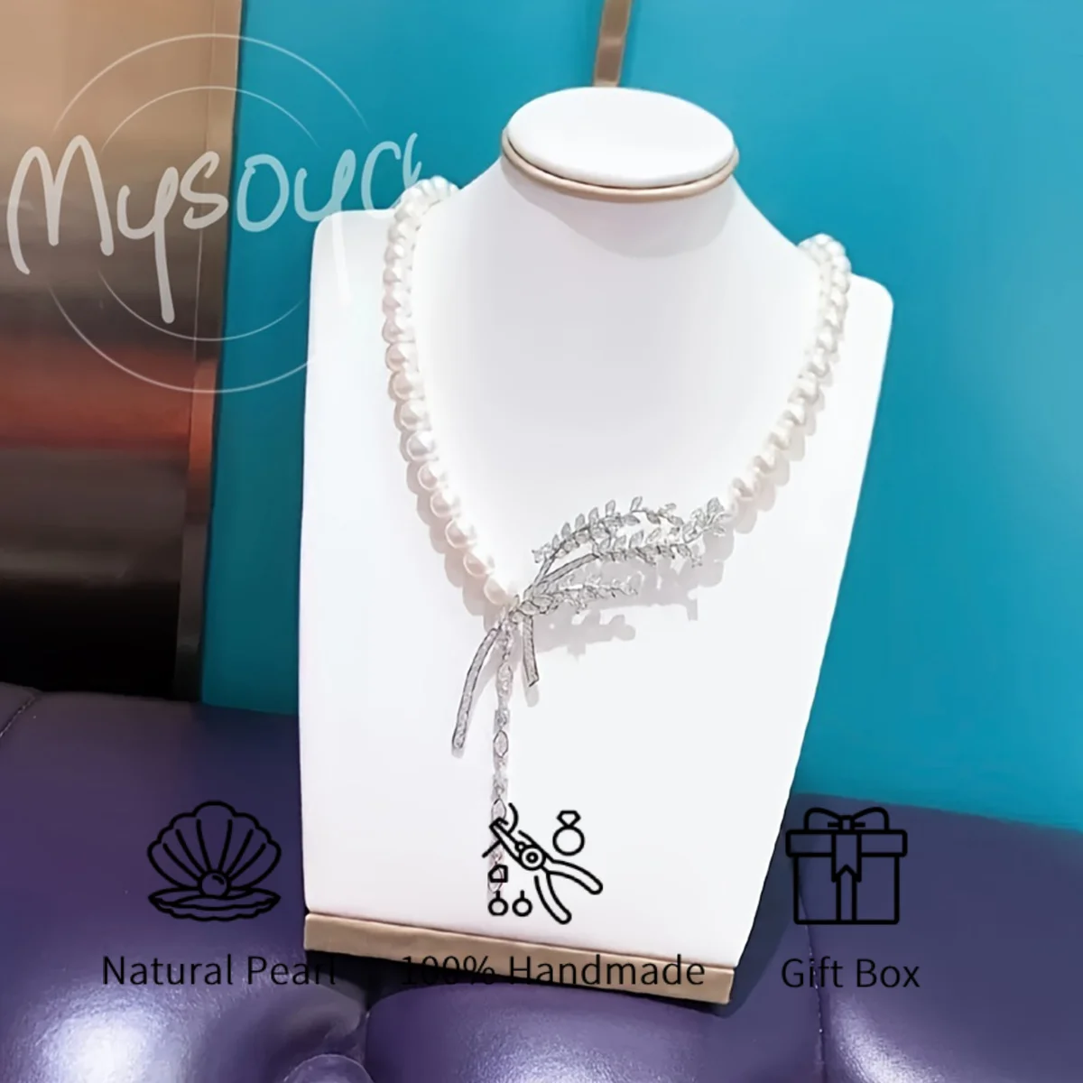 MYSOYA 7-8mm قلادة لؤلؤ المياه العذبة أحجام متعددة مع صندوق هدايا هدية مثالية لحفلات الزفاف وأعياد الميلاد وعيد الميلاد والعام الجديد #1