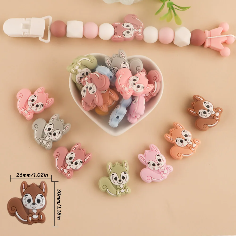 10pcs Little Squirrel Animal Silicone Focus Beads For Jewelry Making DIY Earrings Bracelet Necklace Pen Decorative Accessories