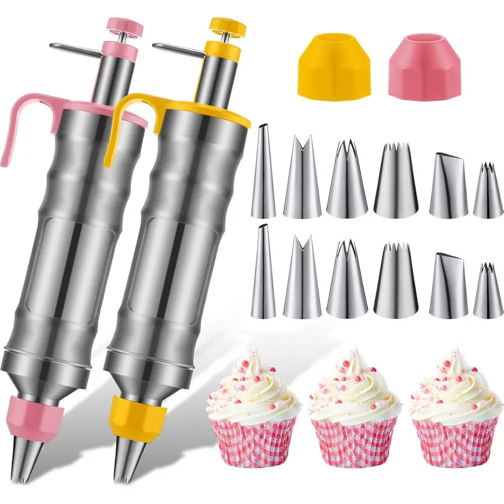 

2 Sets Icing tion Gun Set Dessert ting tor Syringe Cake ting Tool and 12 Pcs Russian Piping Icing Nozzles Cupcake Filling Inject