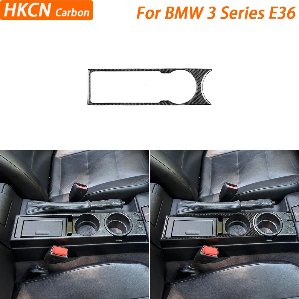 

For BMW 3 Series E36 1994—1996 Car Accessories Carbon Fiber Central Cup Holder Outer Frame Interior Cover Trim Modified Sticker