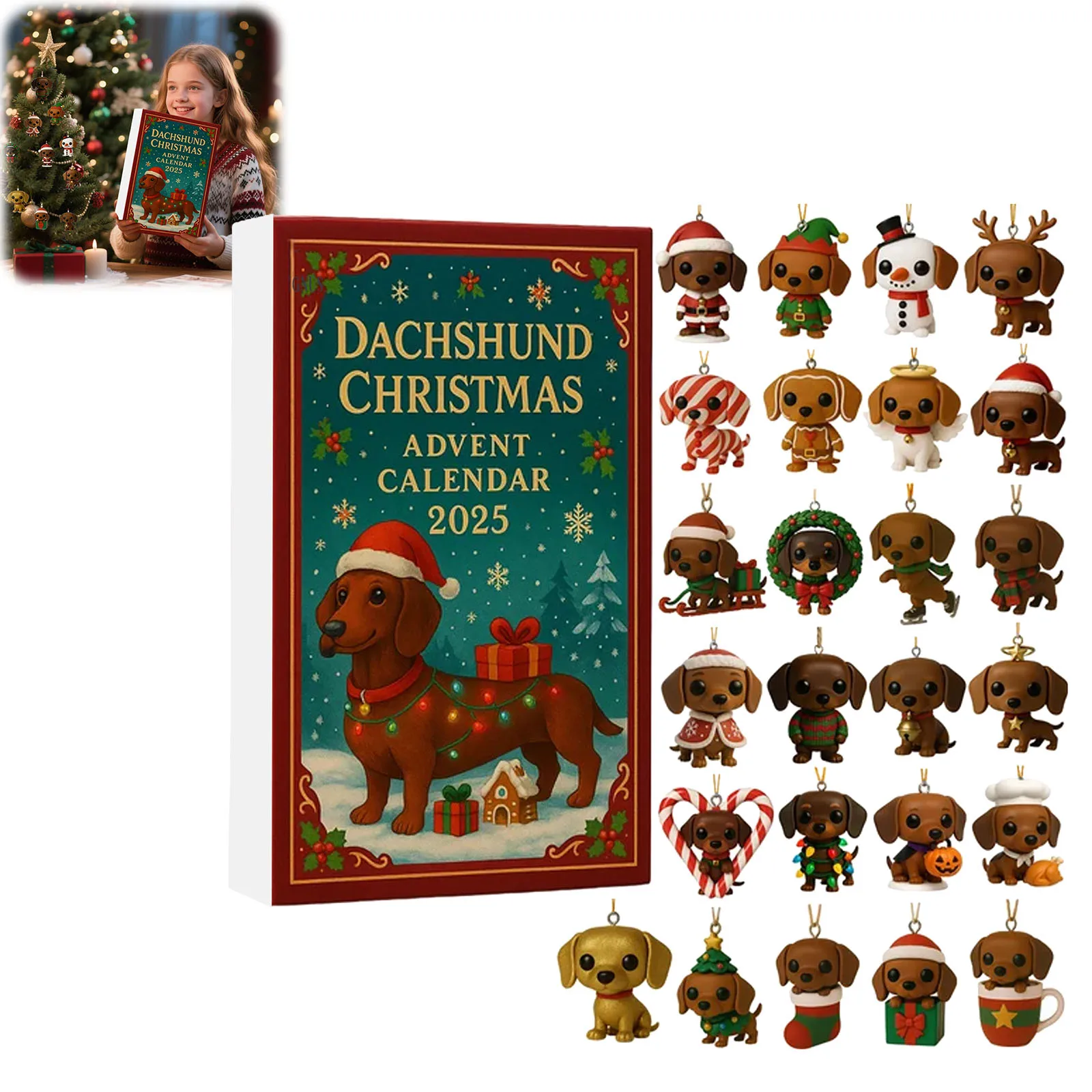 2d salsicha cão natal chegada festival caixa cega conjunto de contagem regressiva 2025 calendário do advento 24 dias decorações penduradas