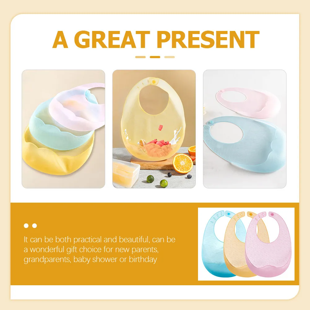 

3Pcs Silicone Baby Bibs for Feeding Toddlers Newborns Adjustable Neck Strap with Deep Catch Pocket Lightweight Skin-Friendly