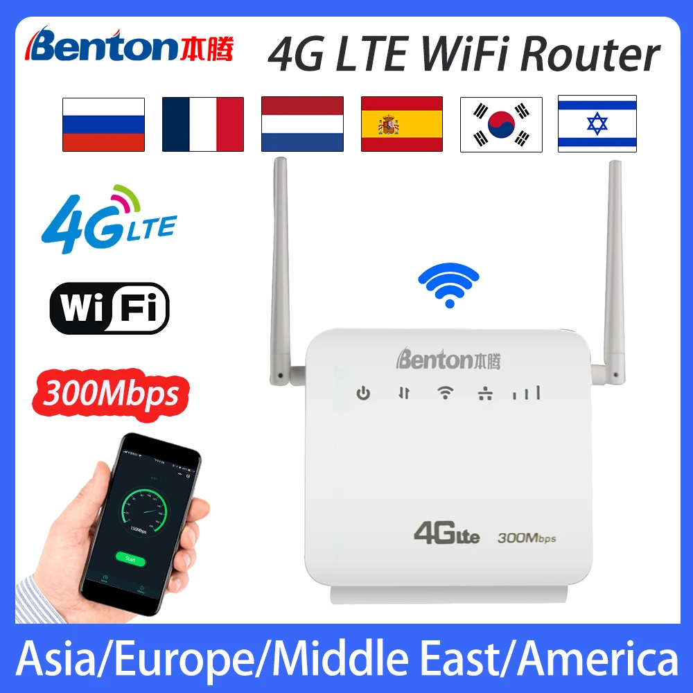 Benton Unlock 4g Router 4g LTE Router CAT6 300Mbps Wireless Router with SIM Card Slot 4g WiFi Hotspot Repeater 4g SIM WiFi Modem