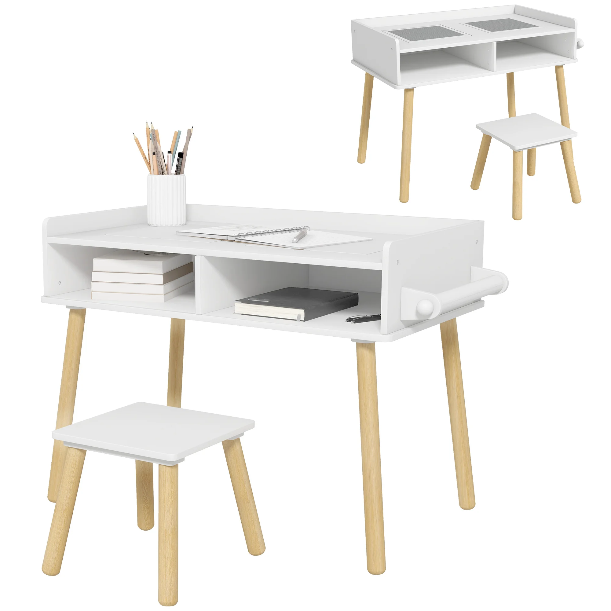 Ensemble table et chaise pour enfants Homcom, table pour enfants avec plateau pour blocs de construction et rouleau de papier blanc