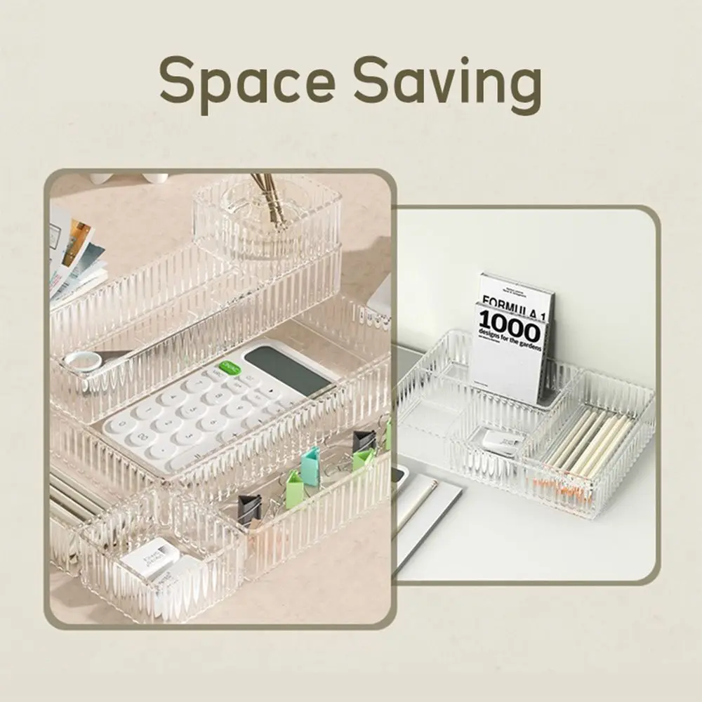 S/M/L/XL منظمات درج المكتب حاوية قرطاسية بلاستيكية مستطيلة غير محدودة صندوق تخزين شفاف مكتب المنزل