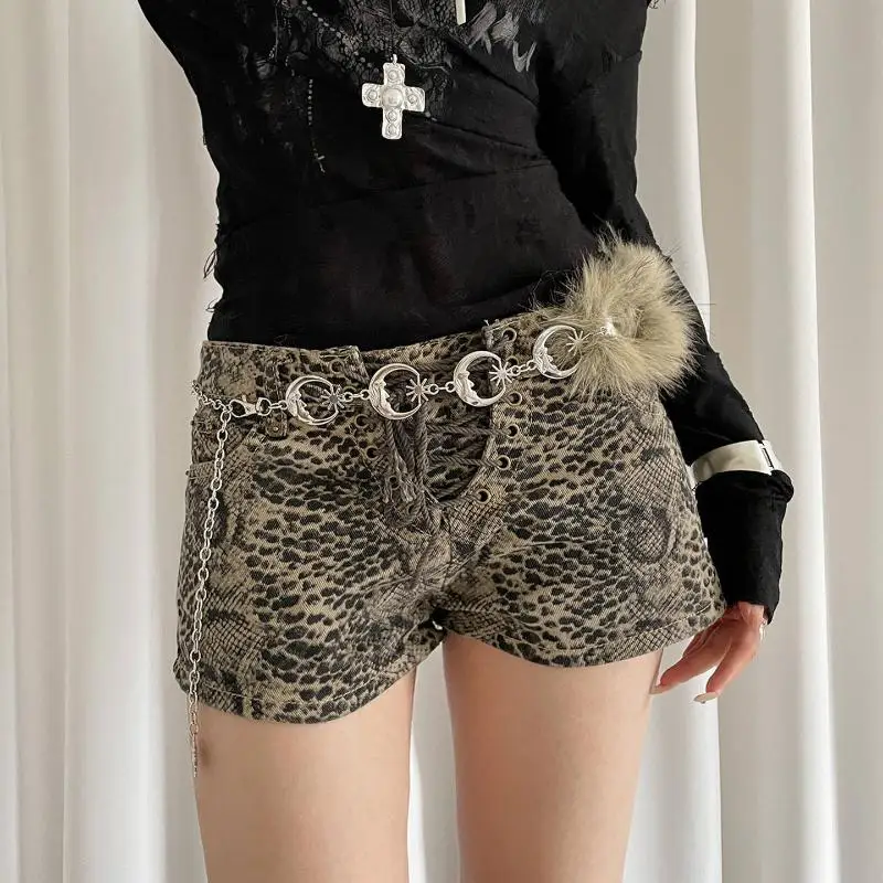 الراقية فو الفراء المرقعة سلسلة الخصر المعدنية للنساء خمر القمر الخصر سلسلة تنورة الجينز الملابس والاكسسوارات