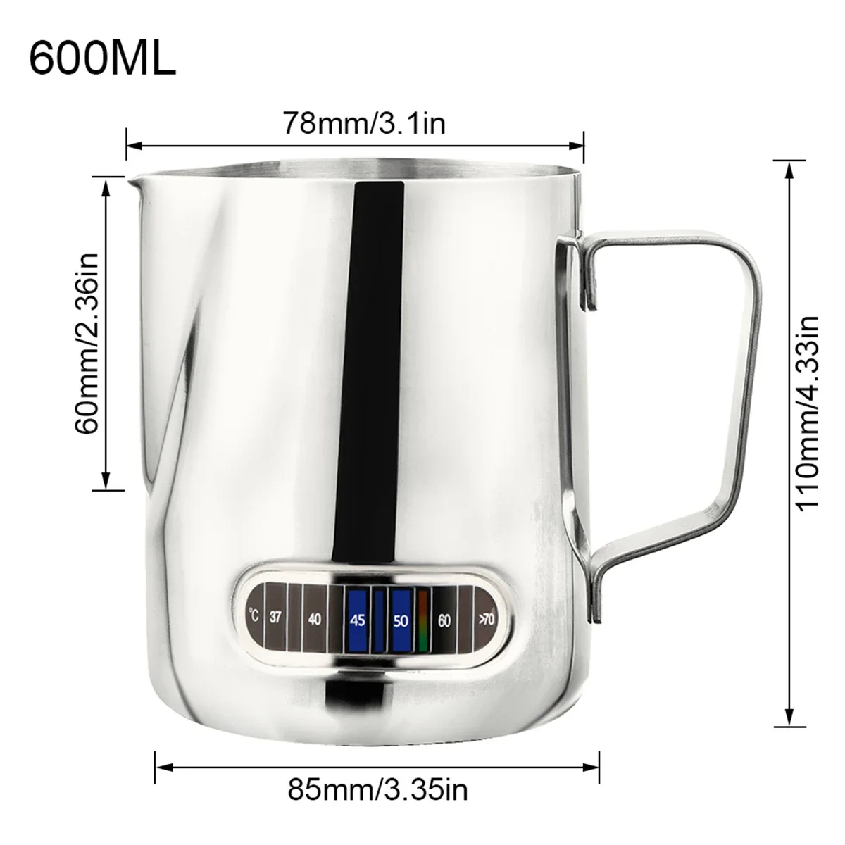 Stainless Steel Milk Frothing Pitcher Milk Frothing Pitcher with Thermometer Espresso Steaming Frothing Cup Milk Latte Art Jug