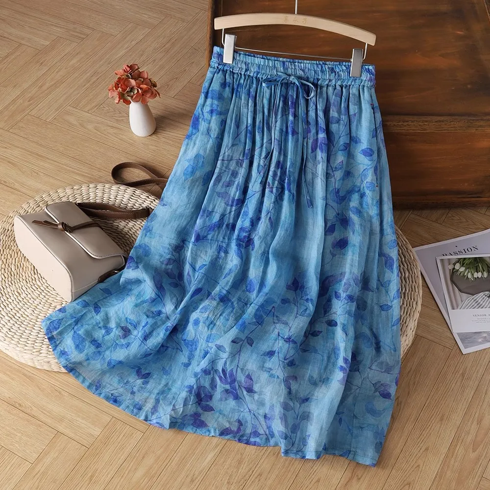 

Оригинальный дизайн, юбка с высокой талией и принтом, женская тонкая, легкая, для поездок на работу, юбка-миди трапециевидной формы, новинка лета, полиэстер...