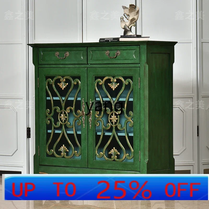 

LH American country hollow side cabinet retro drawer storage solid wood porch Mediterranean style locker