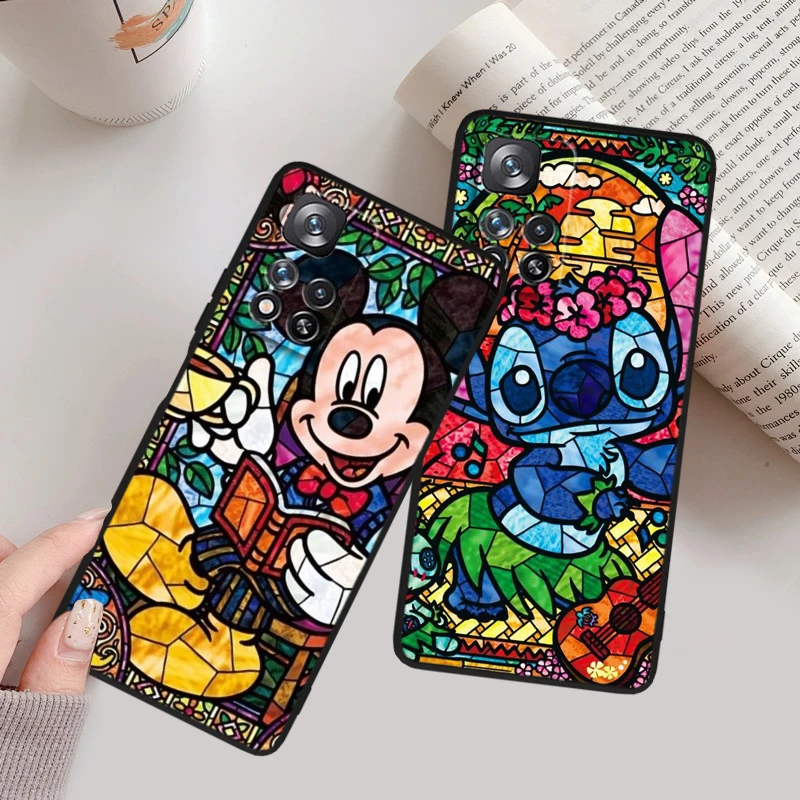 Disney Stitch Mickey Silicone Black Phone Case For Xiaomi Redmi Note 13 12 11 11T 11S 10 10S 9 8 8T Pro Plus 5G