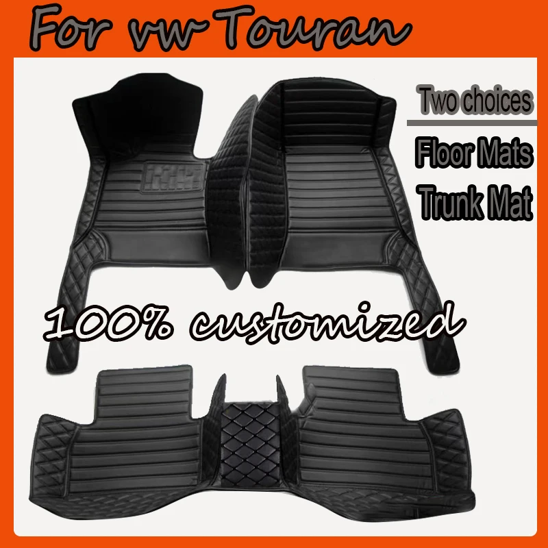 Leather Car Floor mats for vw Touran 2015 2014 2013 2012 2011 2009 2008 2007 2006 Carpets Rugs Pads Interior Parts Accessories