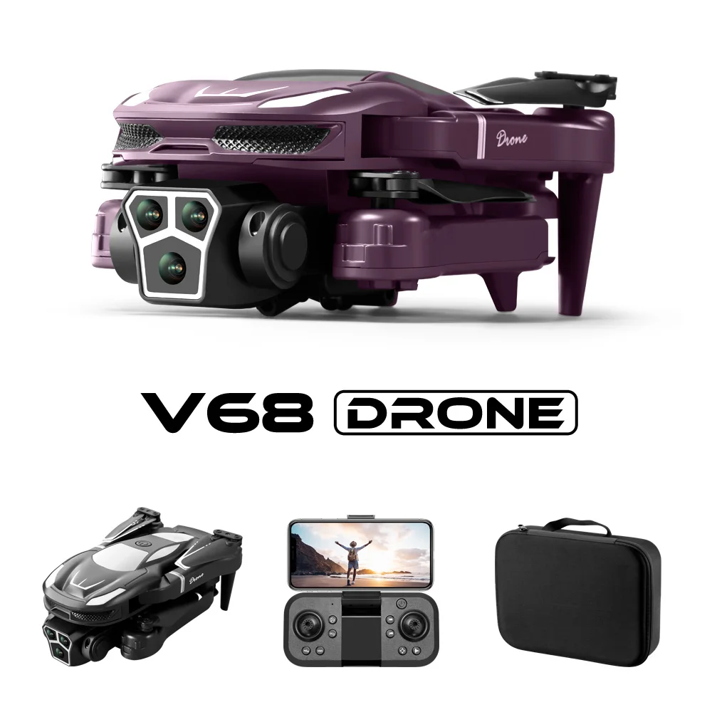 V68 RC Drone 8k Profesional Three HD Camera 2.4G Obstacle Avoidance Aerial Photography Optical Flow Foldable Quadcopter Toy Gift