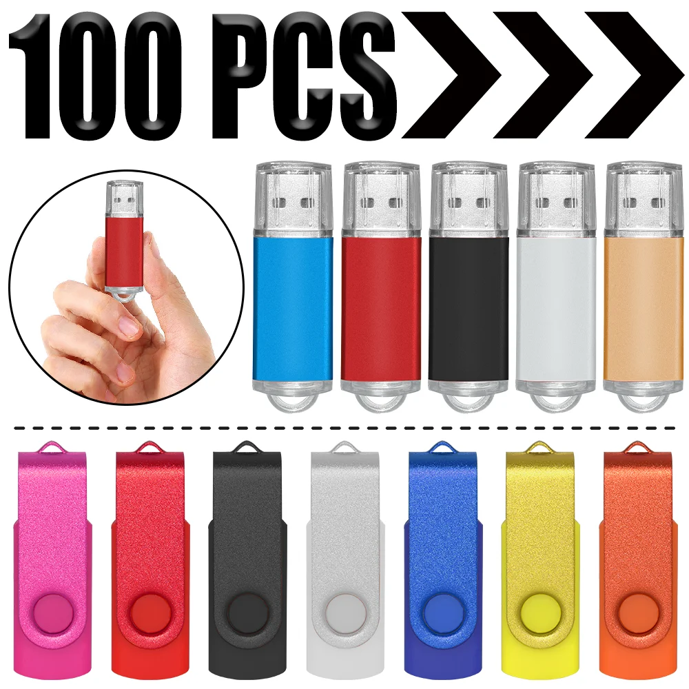 100 шт./Металлические USB 2.0 флеш-накопители 32 ГБ 64 ГБ, мини-портативные флешки 16 ГБ 8 ГБ 4 ГБ, оптовая продажа, с в