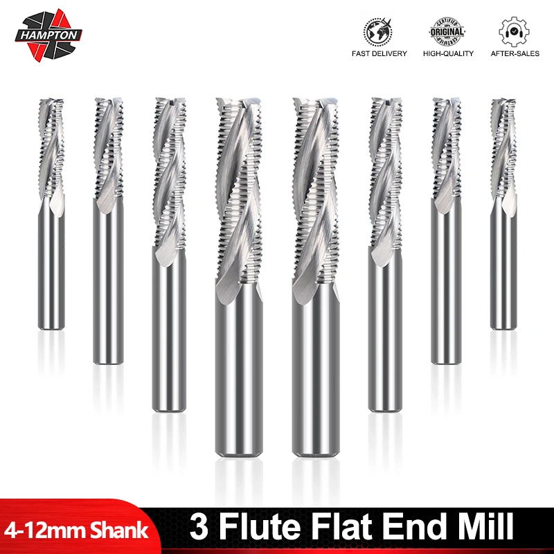 

HAMPTON 1PC Roughing End Mill 4-12mm Shank Tungsten Carbide 3 Flutes Milling Cutter For Metal Aluminum Cnc Machine Milling Tools