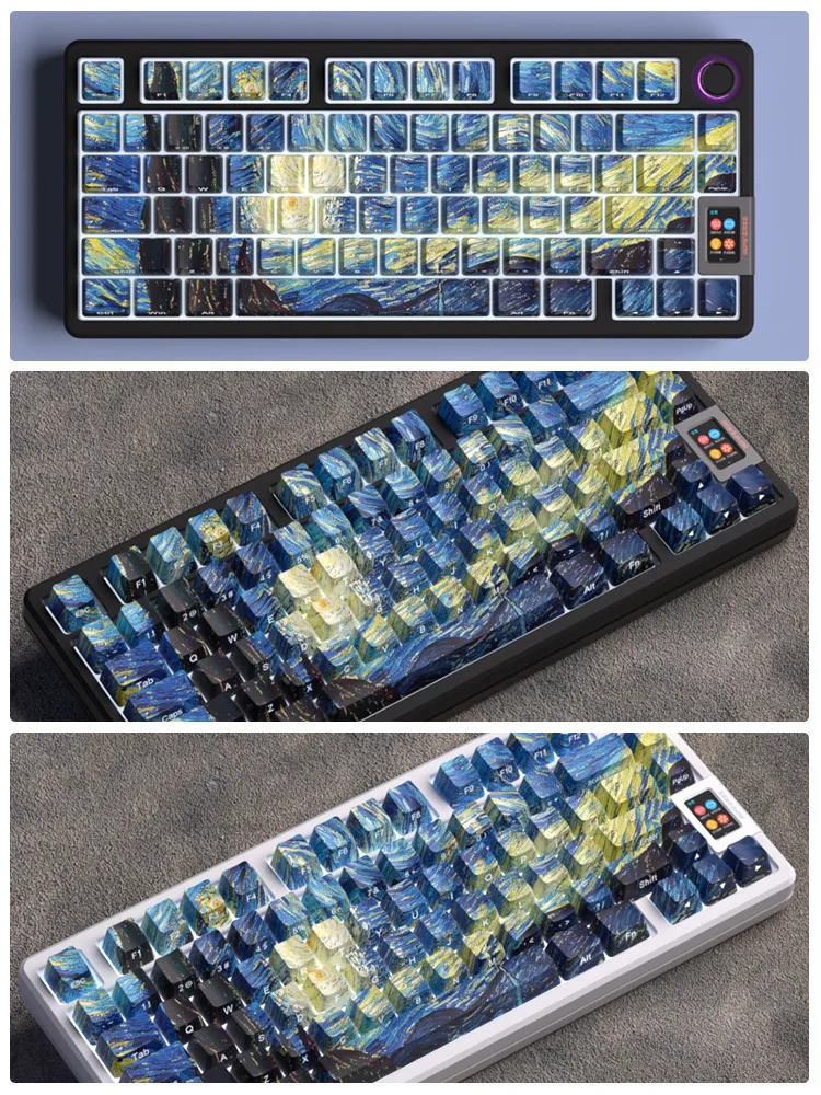 SPYSELF Starry Night Keycaps, PBT, Translucent, Front & Side Engraved, Heat Sublimation, Gradient Color, Custom Keycaps, 87/104