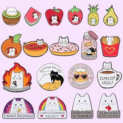 Cartoon Kitten Enamel Pins Creative Fruit Cat Lapel Badge Decorative Metal Brooches Backpack Clothes Animal Shaped Pins Jewelry
