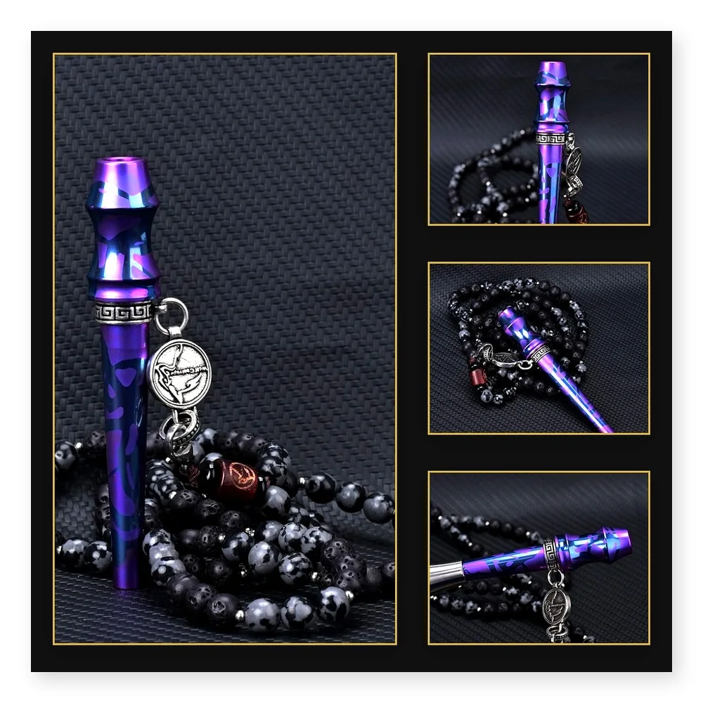 High-End Titanium Shisha Nozzle with Multi-Color Design - Luxury Blue Cigarette Holder with Unique Stone Finish