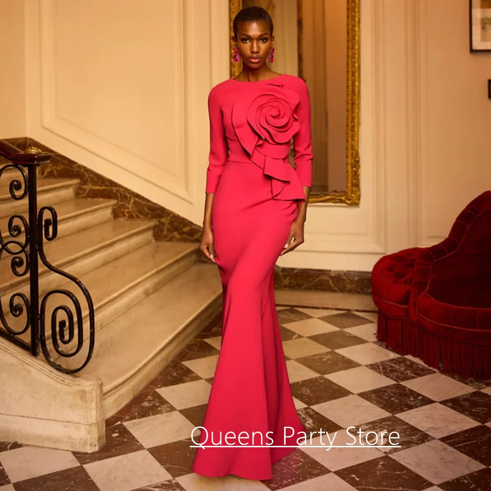 Modern Mermaid Mother of The Bride Dress Customized Round Neck 3/4 Sleeves Big Flower Simple Evening Gown Guest Dresses image 5