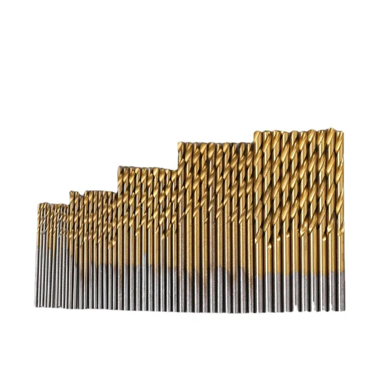 50PC HSS Titanium Coated Twist Drill Bit Set 1-3mm High Speed Steel Bits Woodworking Hole Saw Tool