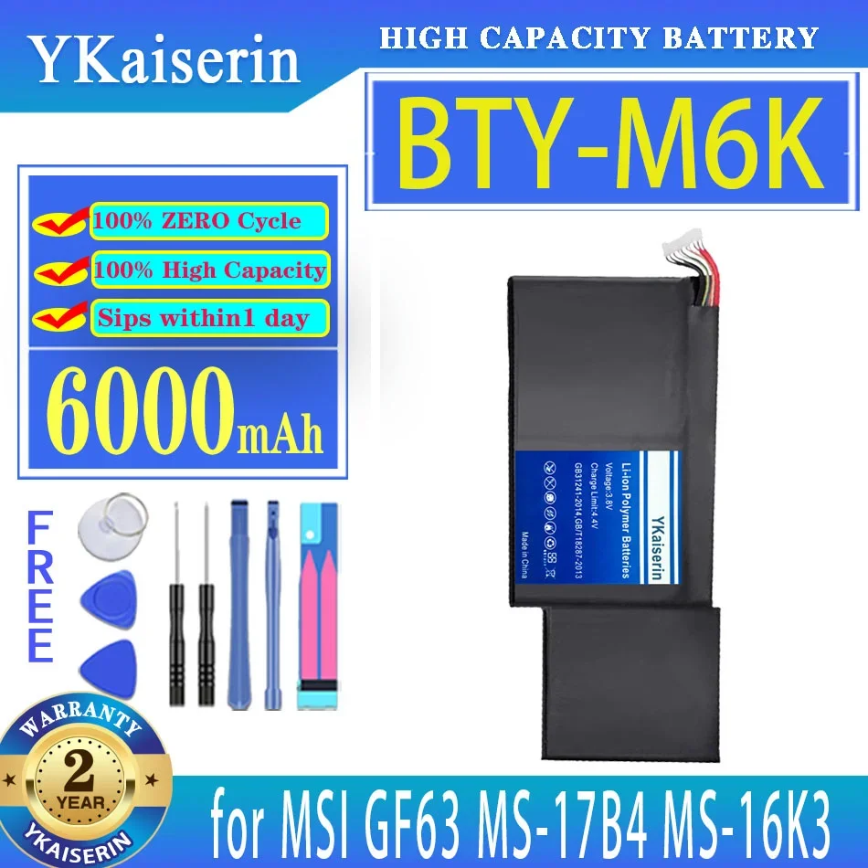 

YKaiserin Battery BTY-M6K 6000mAh for MSI MS-17B4 MS-16K3 GS63VR-7RG GF63 Thin 8RD 8RD-031TH 8RC GF75 3RD 8RC 9SC Bateria