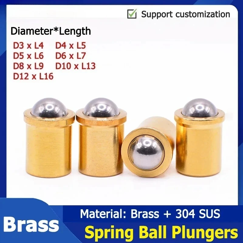 

1-50pcs Brass Ball Plungers Press 304 Stainless Steel Spring Plunger Straight Push Fit Ball Plunger 2/3/4/5/6/8/10/12/13/16mm