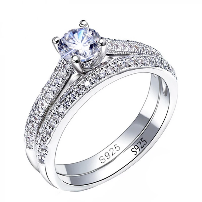 1 para Vintage Halo 925 Sterling Silver zestaw obrączek ślubnych dla kobiet Lady prezent na rocznicę biżuterii sprzedaż luzem