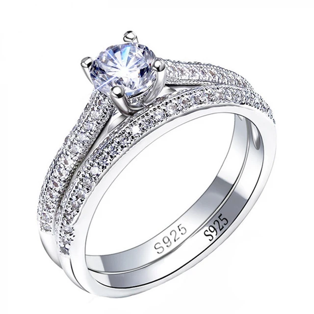 1 para Vintage Halo 925 Sterling Silver zestaw obrączek ślubnych dla kobiet Lady prezent na rocznicę biżuterii sprzedaż luzem